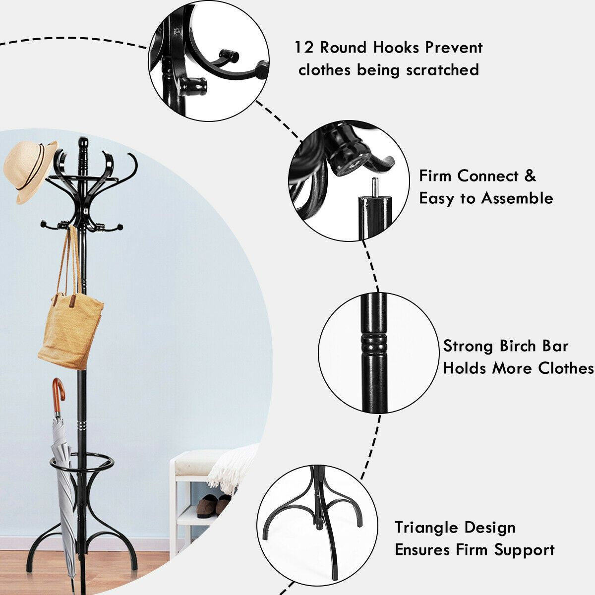 Wooden Coat and Hat Stand