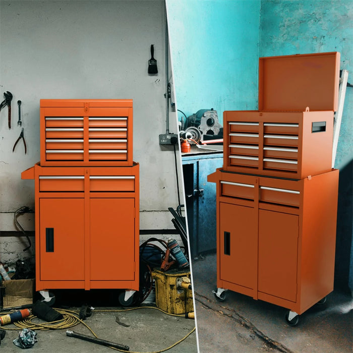 High-Capacity Rolling Tool Cabinet – Lockable Wheels, Metal 2‑in‑1 Chest & Base
