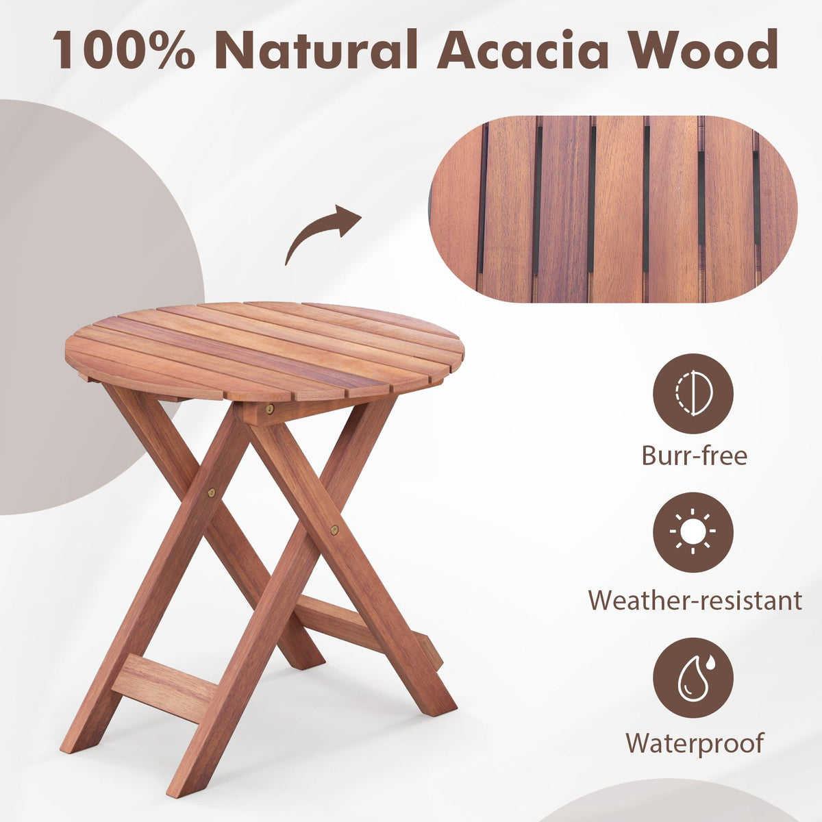 Wooden Side Table with Slatted Tabletop and Sturdy X-Shaped Frame