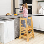 SEDOL Sustainable Bamboo Montessori Learning Tower for Toddlers 4-Level Adjustable Height Kitchen Helper Stool with A-Frame Anti-Tip Safety Rail – 70kg Capacity