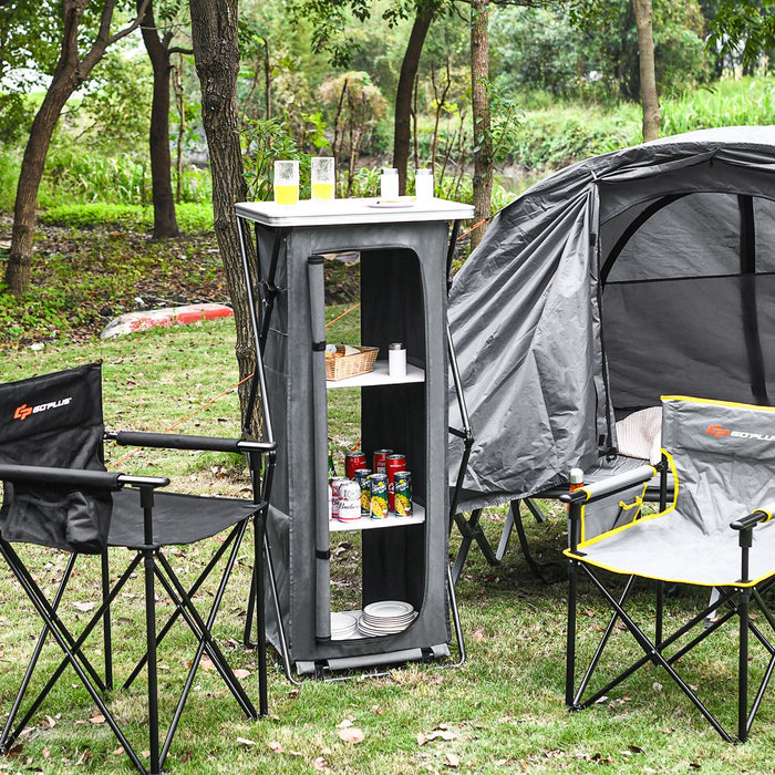 3-Tier Folding Camping Storage Cabinet with Side Pockets and Carry Bag