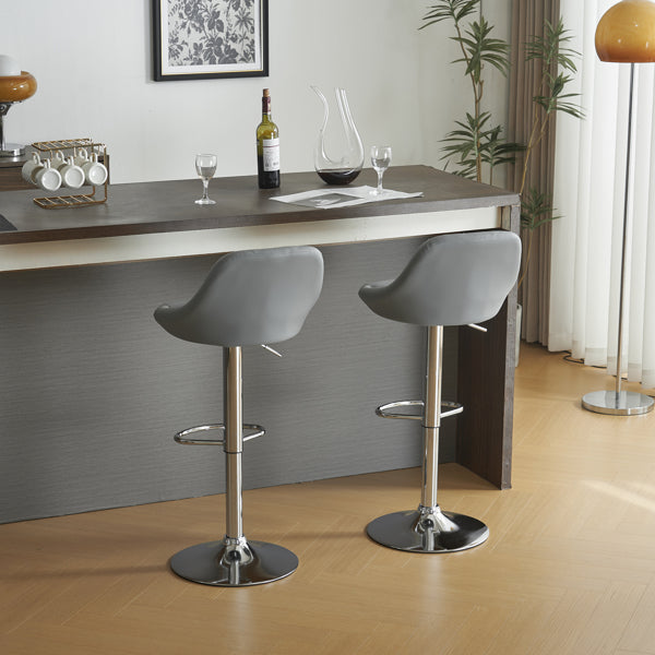 Adjustable PU Leather Counter & Bar Stool Set of 2 – Swivel 360°, Gas‑lift Height, Backrest, Foot‑rest – Grey