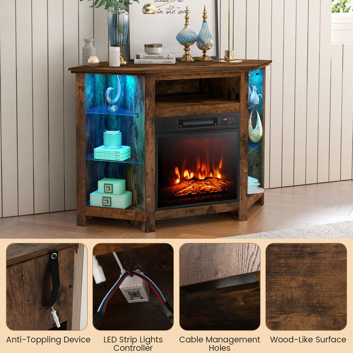 Corner TV Stand with Fireplace Insert and LED Lights