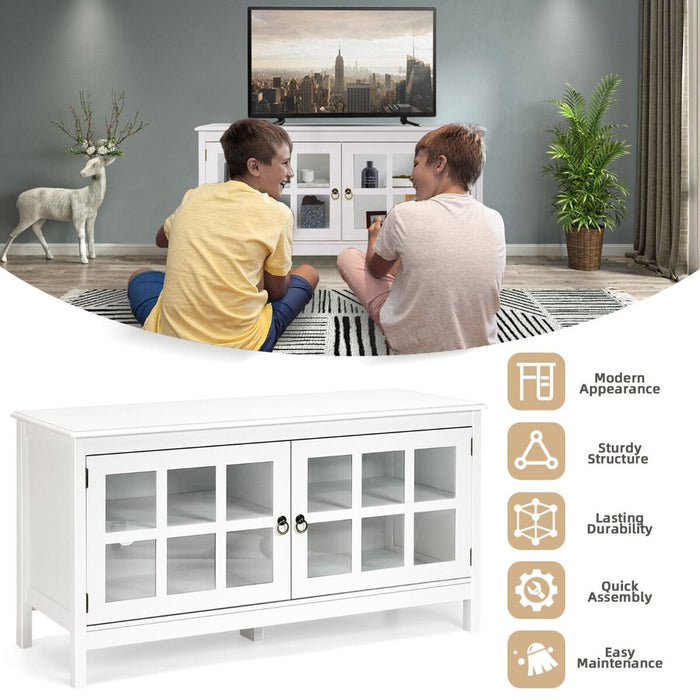 Modern Wooden TV Stand with Tempered Glass Doors for Tvs up to 50''