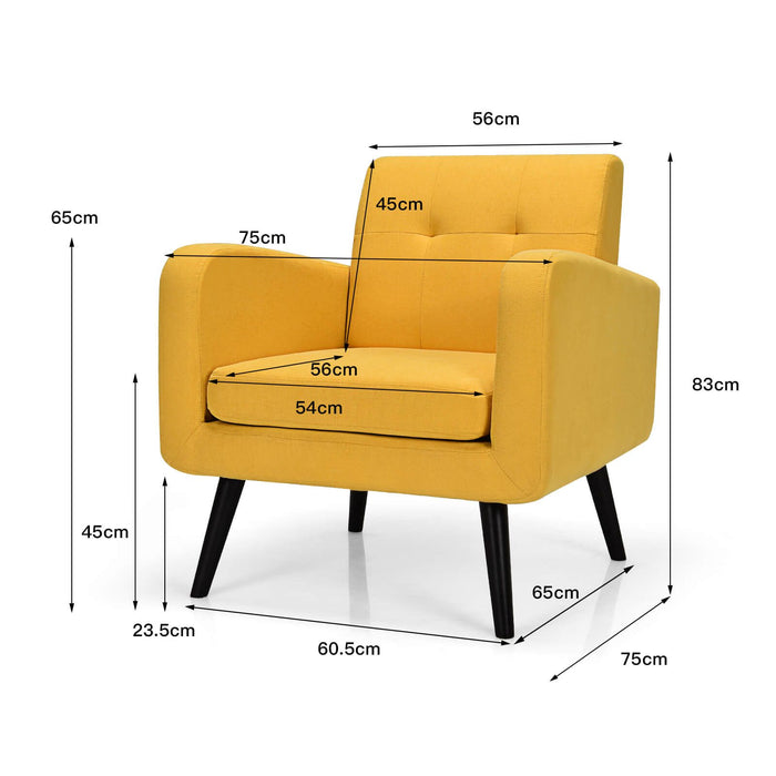 Mid-Century Modern Upholstered Accent Chair with Rubber Wood Legs