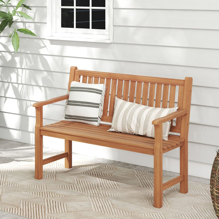 Solid Wood Garden Bench – Outdoor Seating with Curved Armrests & Backrest