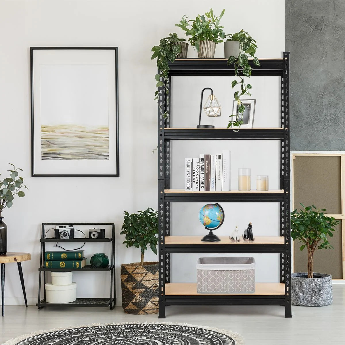 5-Tier Adjustable Storage Rack – Heavy-Duty Metal & MDF Shelving Unit