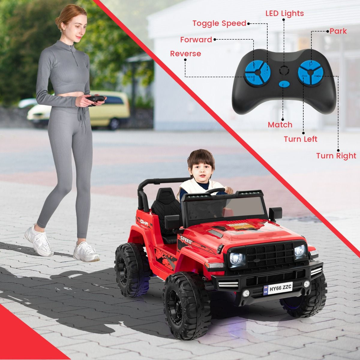 SEDOL 24V Double-Seater High-Power Kids Ride-On Truck with Parental Remote Control Dual High-Speed Motors LED Light Bars and 2-Hour Long-Play Battery – 35kg Capacity