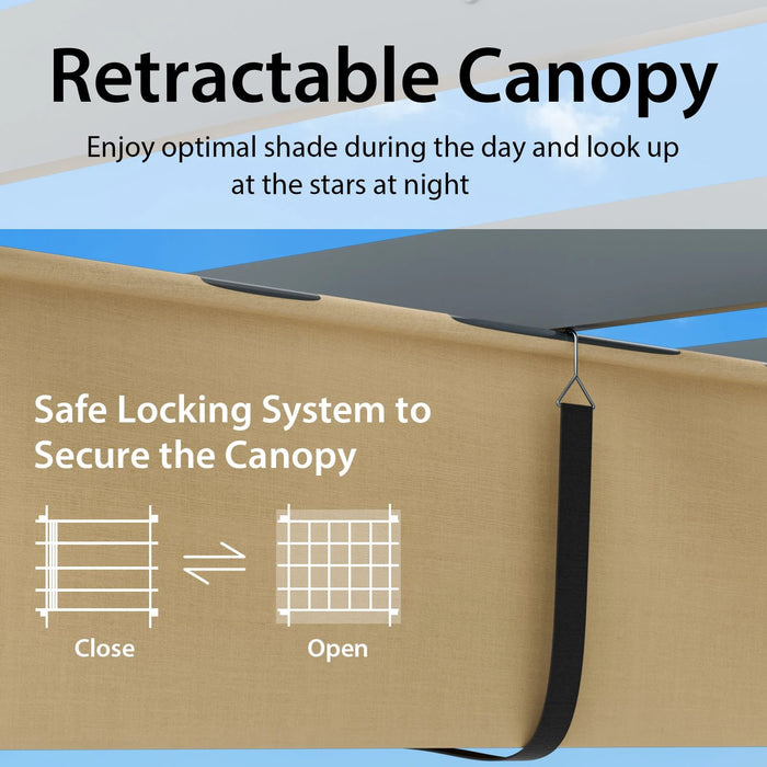 3x4m Outdoor Retractable Pergola with Adjustable Sun Shade Canopy
