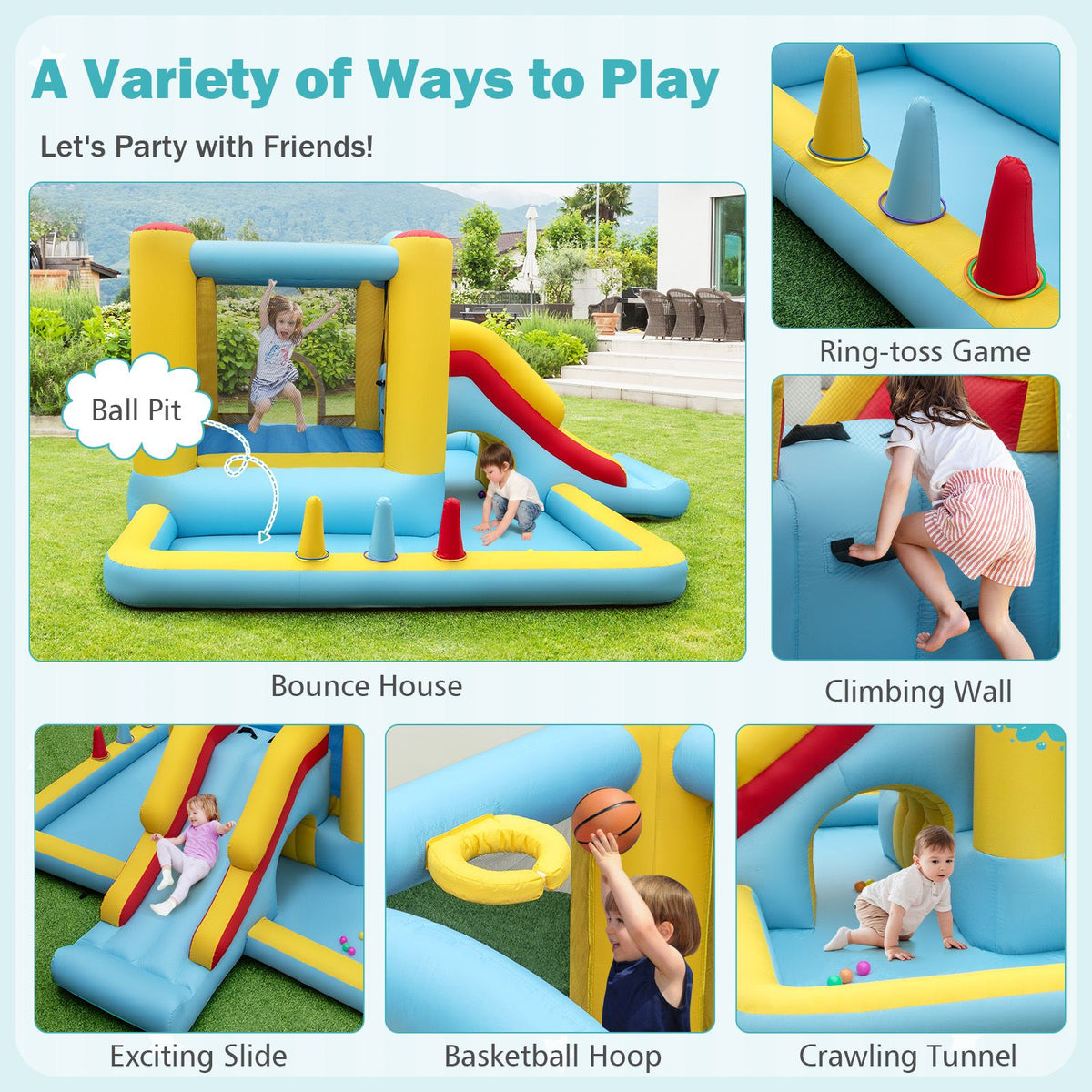 Inflatable Bouncy Castle Unit with Slide, Tunnel & Ball Pit (No Blower)