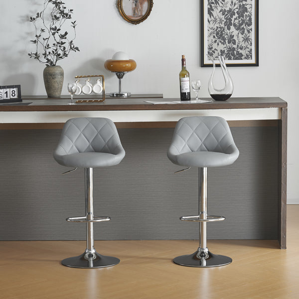 Adjustable PU Leather Counter & Bar Stool Set of 2 – Swivel 360°, Gas‑lift Height, Backrest, Foot‑rest – Grey