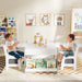 4 in 1 Kids Table and Chairs Set with Reversible Tabletop and Bookshelves