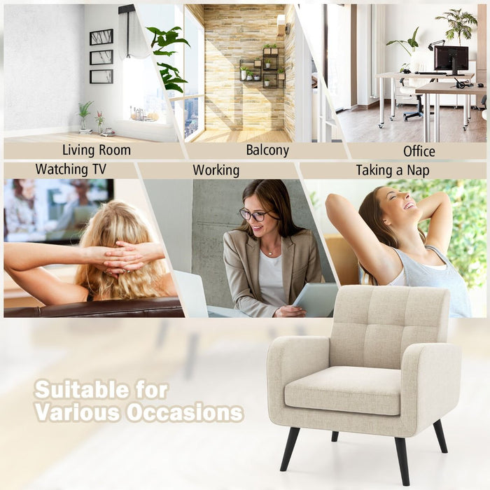 Mid-Century Modern Upholstered Accent Chair with Rubber Wood Legs