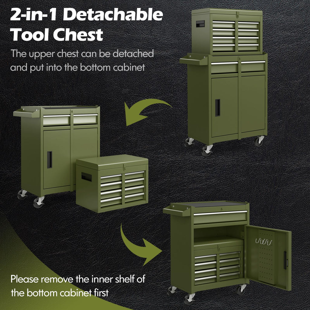 High-Capacity Rolling Tool Cabinet – Lockable Wheels, Metal 2‑in‑1 Chest & Base