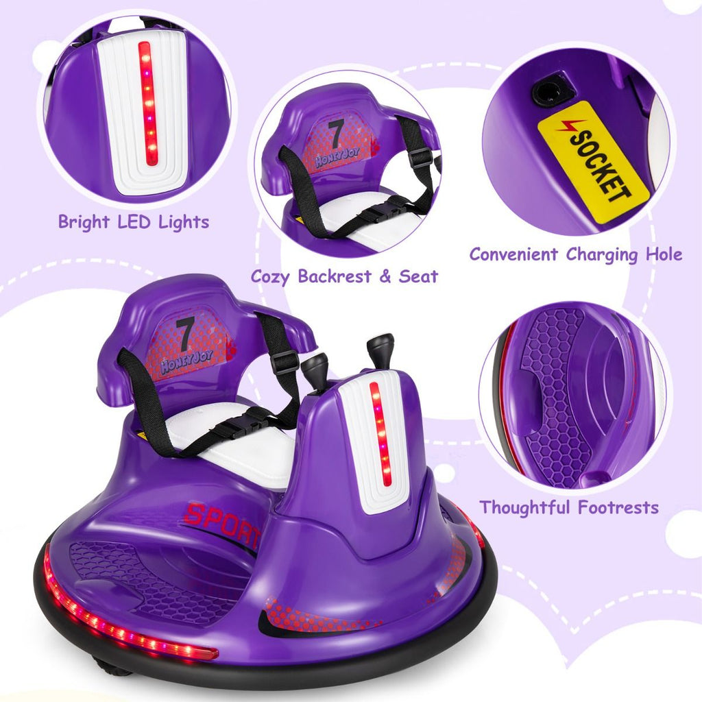 SEDOL 12V High-Performance Kids Bumper Car with 360° Zero-Turn Dual Joysticks Parental Remote Control LED Surround Lighting and Integrated USB/Story Hub
