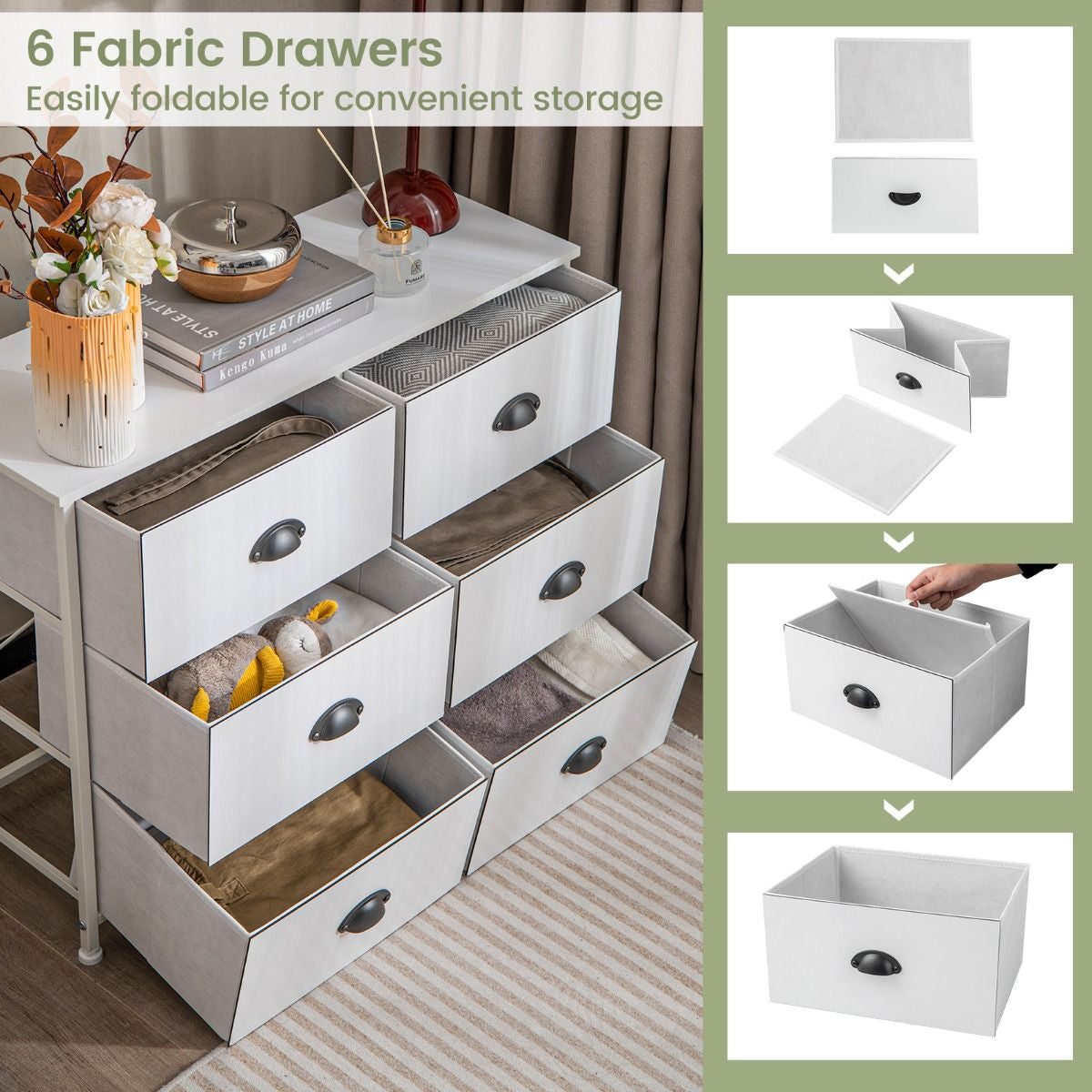 Dresser with 6 Foldable Fabric Drawers Living Room Bedroom