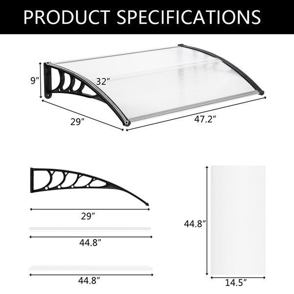 120x80cm Door Canopy – Outdoor Rain Cover Awning for Front Door, Window or Patio (White/Black)