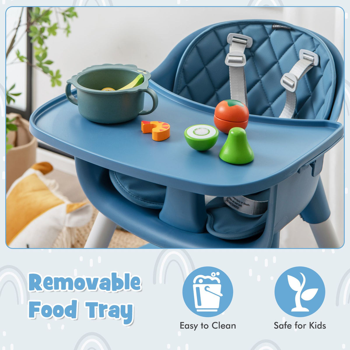 SEDOL 5-in-1 Convertible Baby High Chair & Independent Play Table Set with 5-Point Safety Harness 2-Position Removable Tray and Waterproof Easy-Clean Cushion