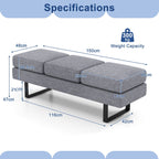 Waiting Room Bench Seating with 3 Seats and Metal Frame Leg