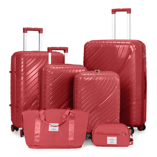 4-Piece Luggage Set with Handbags & Toiletry Kit – Durable Hard Shell Suitcases 18"/20"/24"/28" with Spinner Wheels, Travel Tote & Wash Bag – Red