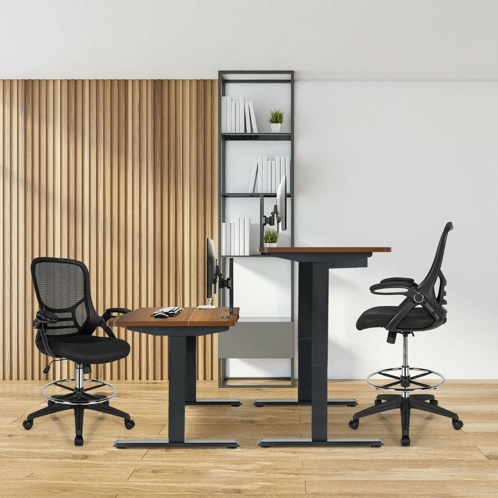 Mesh Drafting Chair with Flip-Up Armrests and Mid-Back Padded