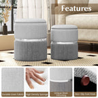 Modern round Linen Fabric Storage Ottoman Set of 2