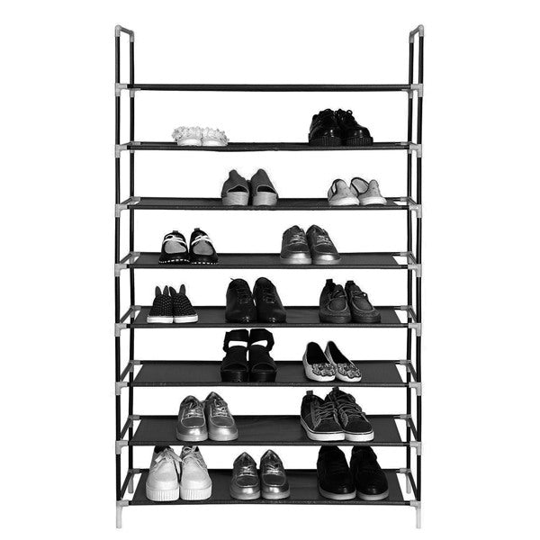 10-Tier Shoe Rack – Extra Large 100cm Fabric Shoe Storage Organiser with Steel Frame & Dustproof Cover (Black)