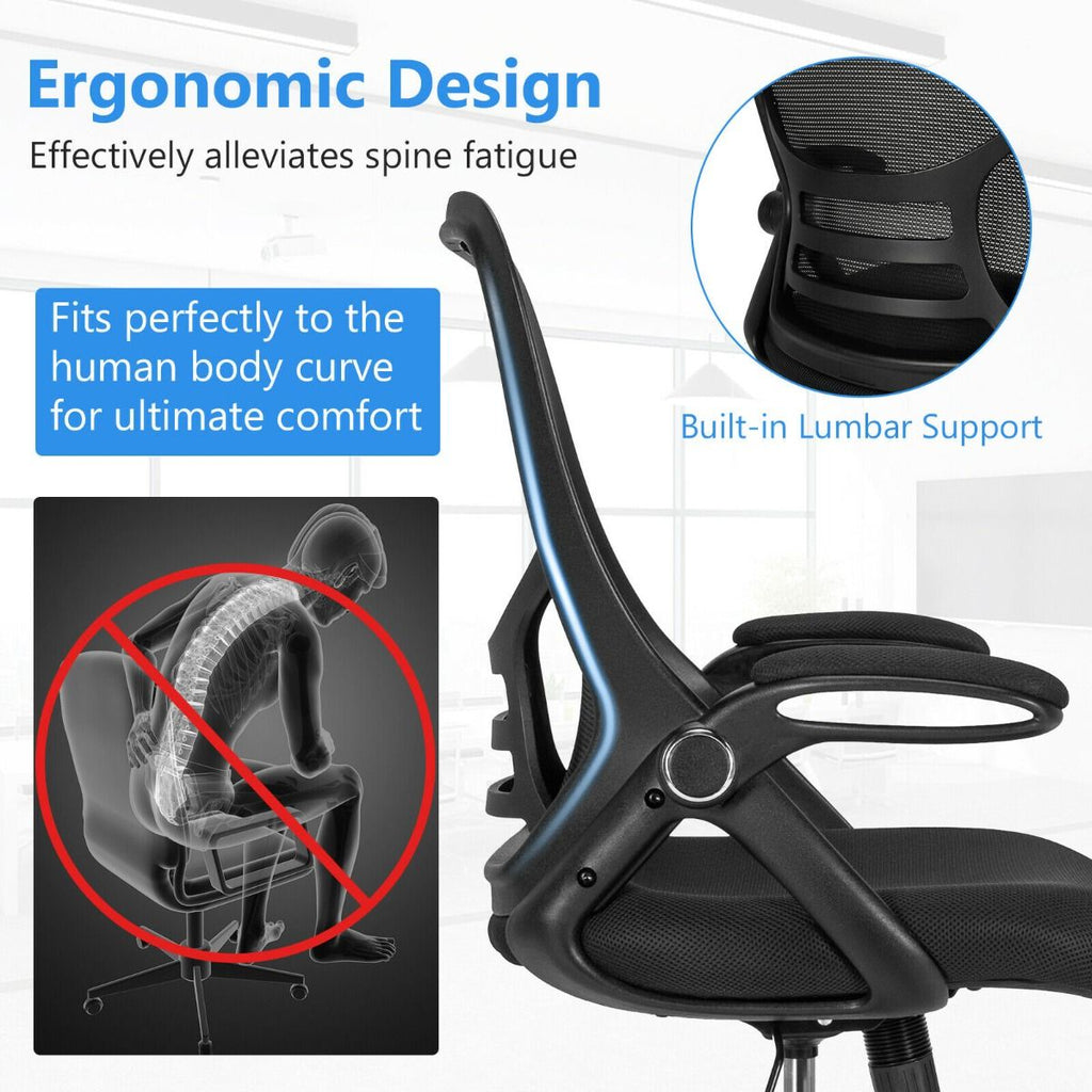 Mesh Drafting Chair with Flip-Up Armrests and Mid-Back Padded