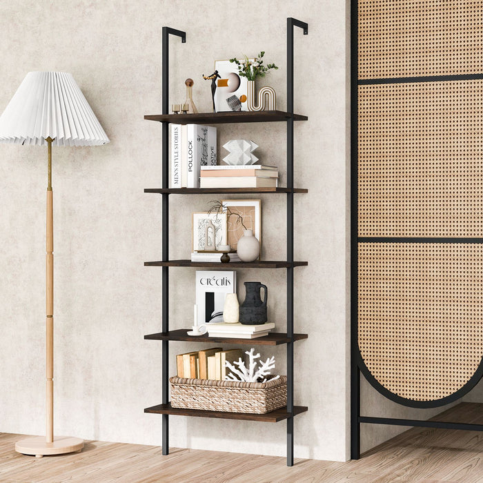 5-Tier Ladder Shelf with Steel Frame for Living Room Bedroom Office