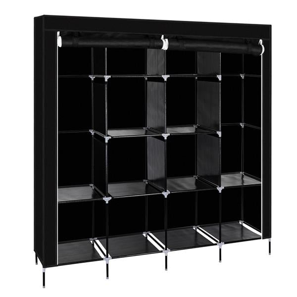 67" Portable Clothes Wardrobe – 12-Shelf Fabric Closet Organiser (Black)