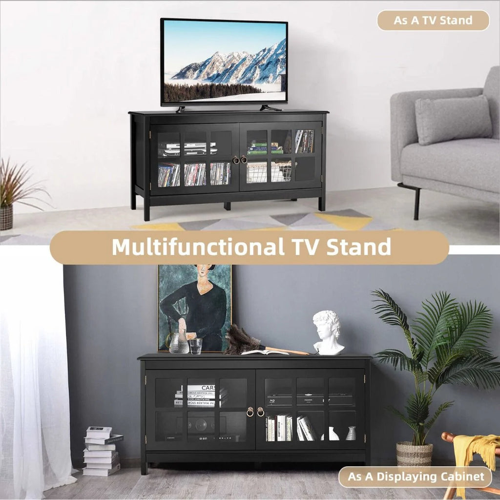 Modern Wooden TV Stand with Tempered Glass Doors for Tvs up to 50''