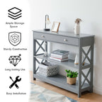 3-Tier Console Table with 1 Drawer and 2 Storage Shelves