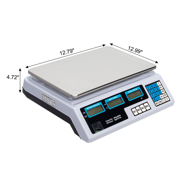30–40kg  Digital Price Computing Scale – Vegetable & Retail Weighing Scale with Backlit LCD Display, 5g Precision & UK Plug – Silver & White
