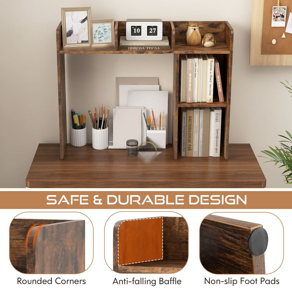 Wooden Desk Bookshelf with 4 Shelves and Open Back Compartment