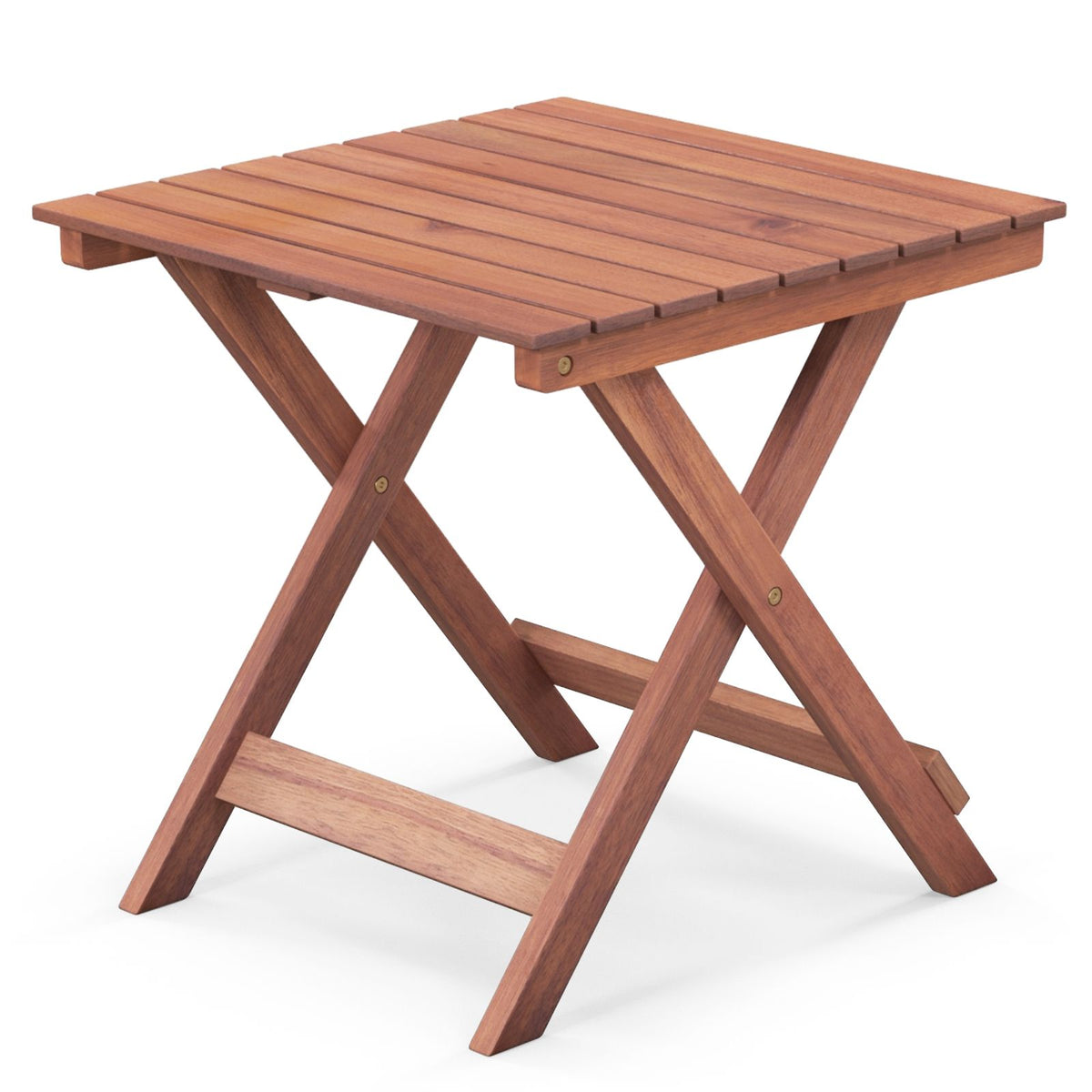 Wooden Side Table with Slatted Tabletop and Sturdy X-Shaped Frame