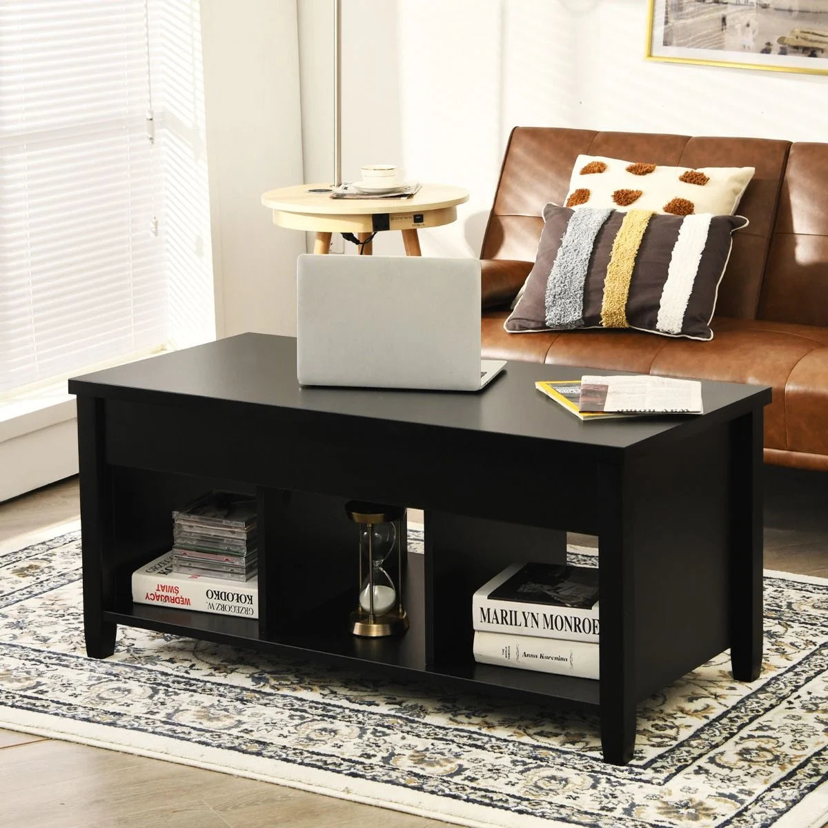Rising Center Table with Lift Top Hidden Compartment