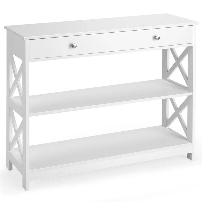 3-Tier Console Table with 1 Drawer and 2 Storage Shelves