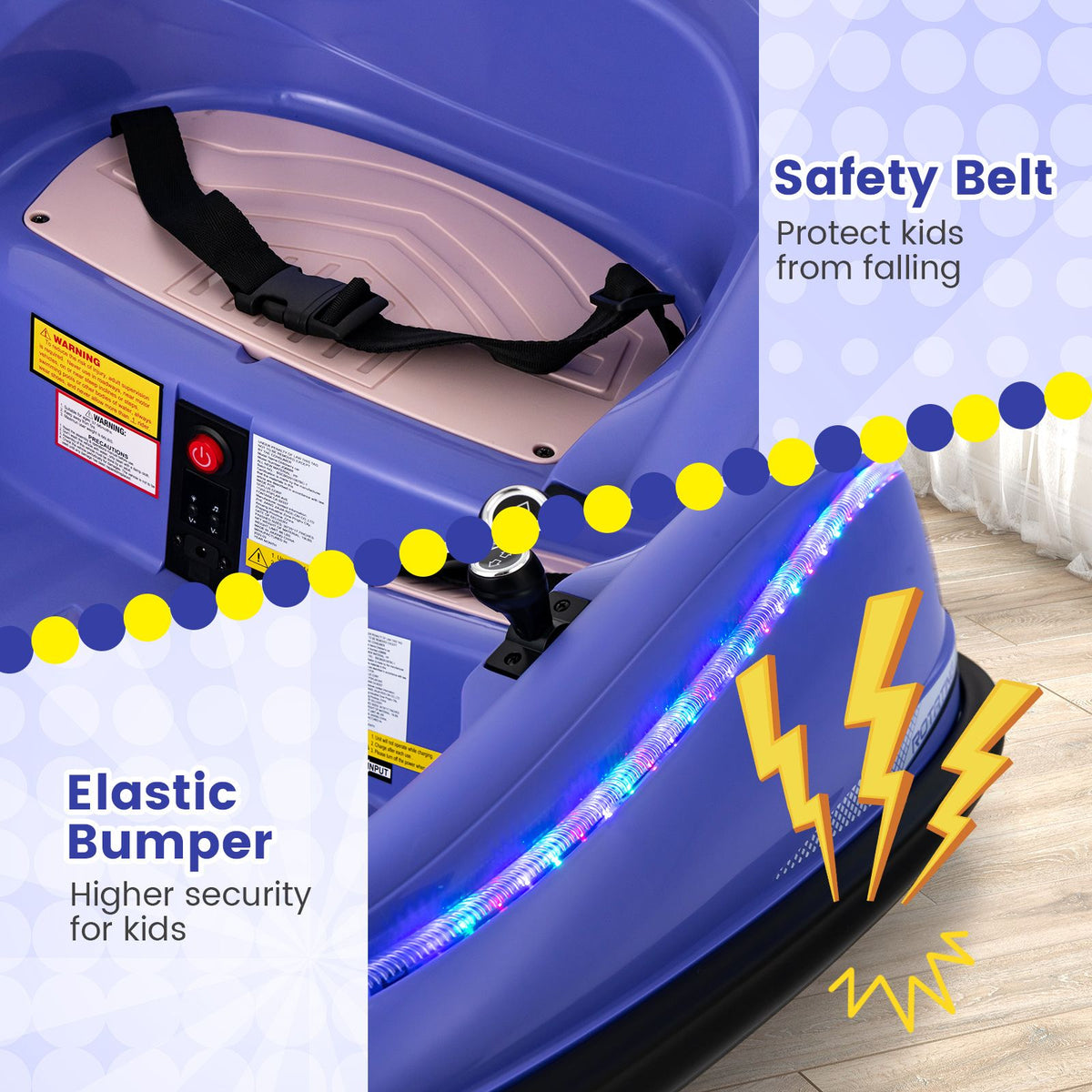 SEDOL 12V High-Performance Kids Bumper Car with 360° Zero-Turn Dual Joysticks 30m Parental Remote Override and Shock-Absorbing Elastic Bumper