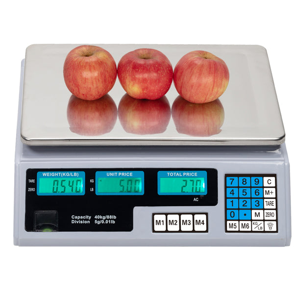 30–40kg  Digital Price Computing Scale – Vegetable & Retail Weighing Scale with Backlit LCD Display, 5g Precision & UK Plug – Silver & White