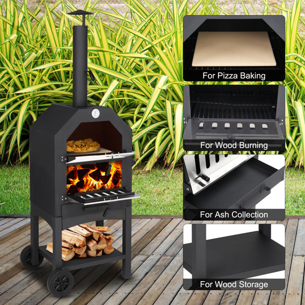 Outdoor Wood-Fired Pizza Oven – Portable Garden Pizza Maker with Stone, Peel & Grill Rack