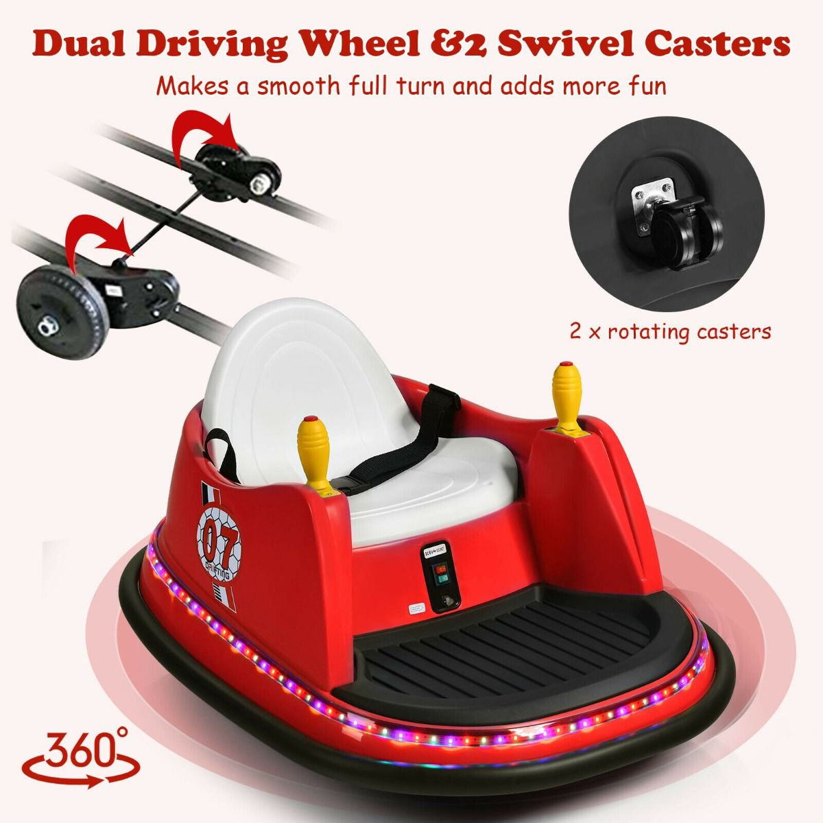 SEDOL Kids 6V Electric Bumper Car for Toddlers 360° Zero-Turn Waltz Car with Parental Remote Control Wall-Safe Rubber Bumper and Flashing LED Light Show