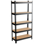 5-Tier Adjustable Storage Rack – Heavy-Duty Metal & MDF Shelving Unit