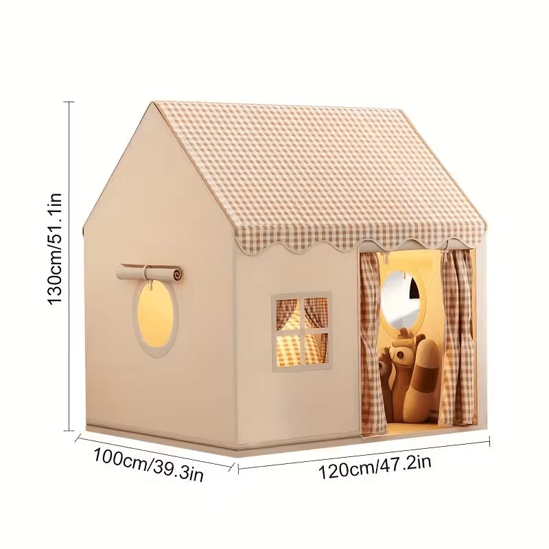 SEDOL Kids Play Tent Indoor Playhouse with LED Star Lights Large Folding Princess Castle Reading Nook and Secret Hideaway for Boys & Girls Beige