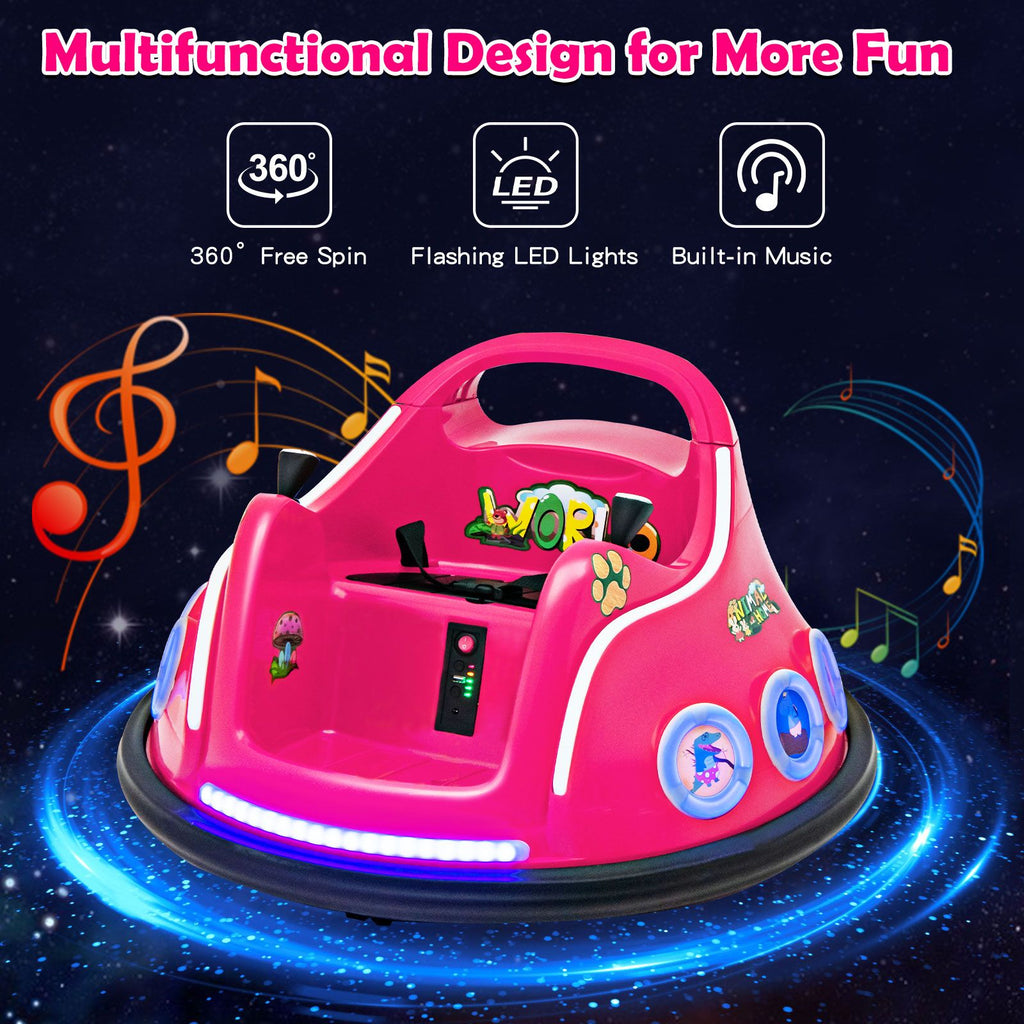 SEDOL 12V High-Performance Kids Bumper Car with 360° Rotation Parental Remote Control Wireless Bluetooth Audio and LED Light Show – 30kg Capacity
