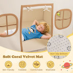 SEDOL Large Indoor Kids Playhouse with Plush Coral Velvet Mat and LED Star Lights Breathable Cotton-Blend Play Tent with Storage Pockets for Reading and Napping