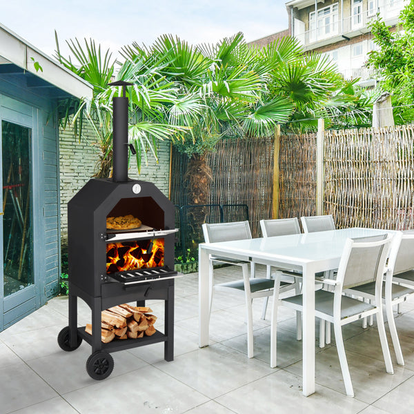 Outdoor Wood-Fired Pizza Oven – Portable Garden Pizza Maker with Stone, Peel & Grill Rack