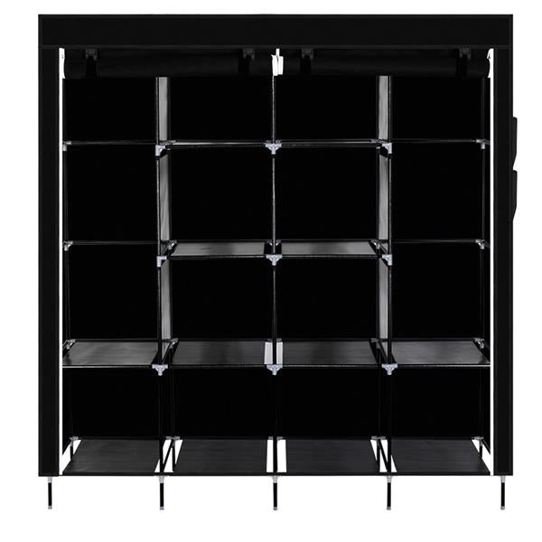 67" Portable Clothes Wardrobe – 12-Shelf Fabric Closet Organiser (Black)
