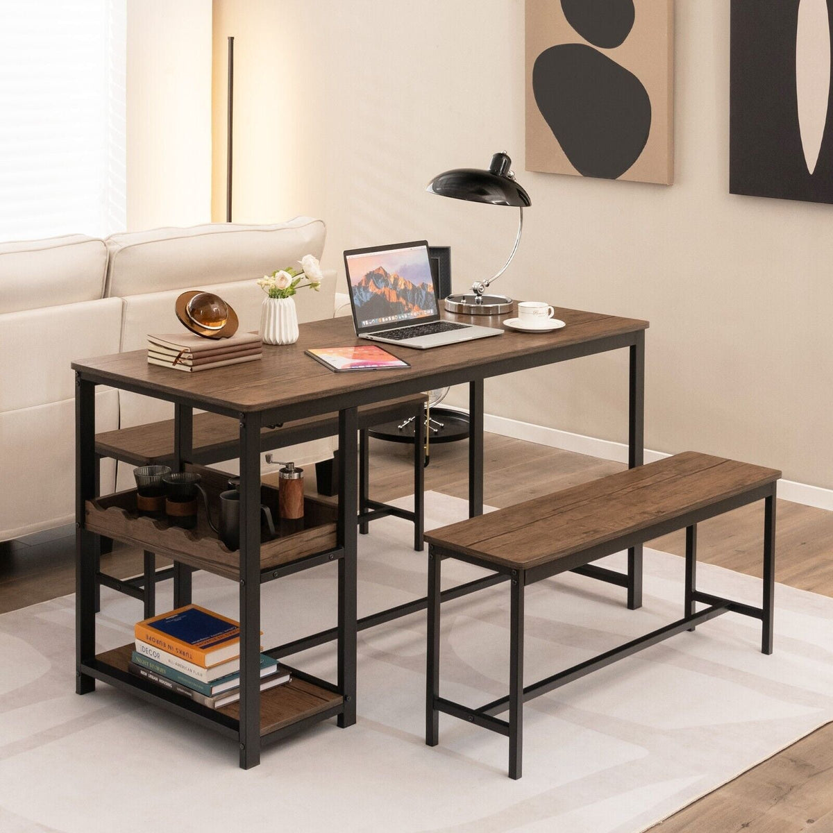 3 Pieces Kitchen Dining Set with Storage Rack