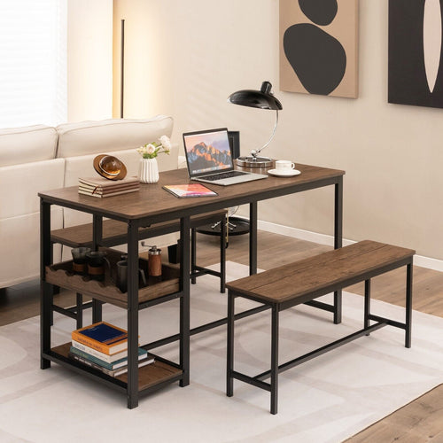 3 Pieces Kitchen Dining Set with Storage Rack