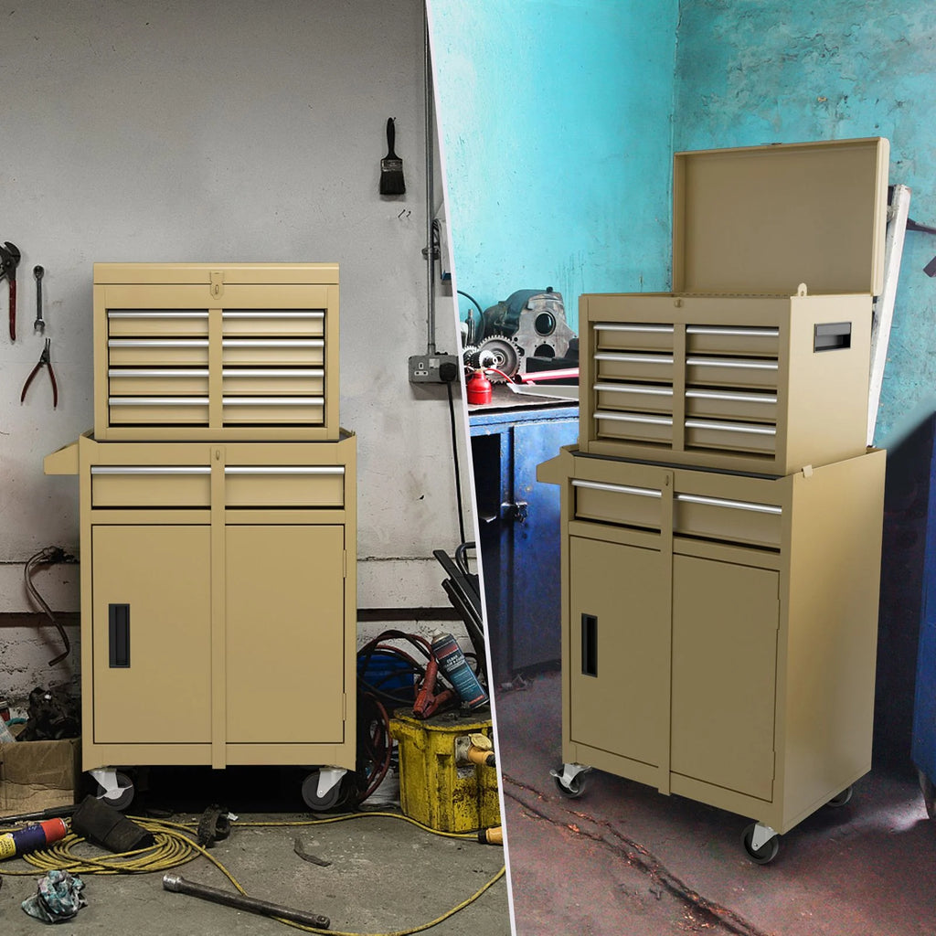 High-Capacity Rolling Tool Cabinet – Lockable Wheels, Metal 2‑in‑1 Chest & Base